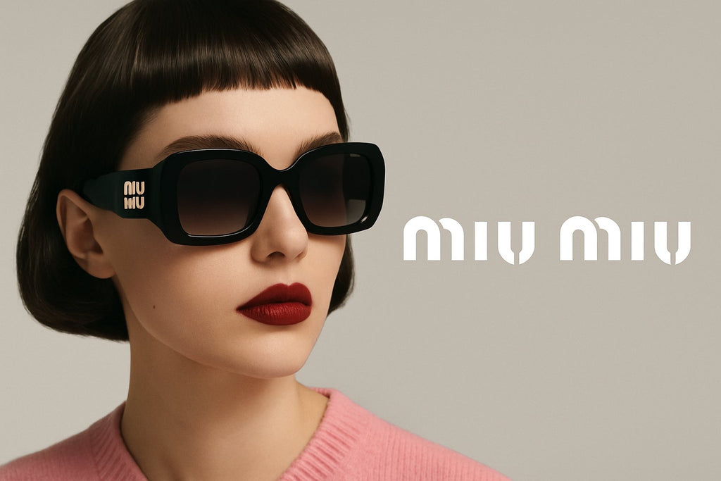 alt="Campagne Miu Miu SS25 portrait lifestyle lunettes solaires horizontal"